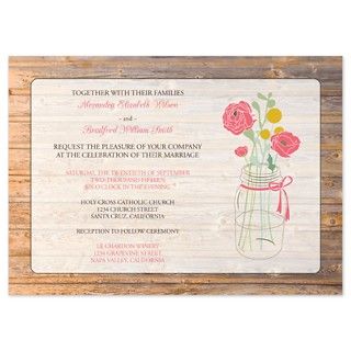 Country Rustic Mason Jar Wedding Invitation rose by thehappypeacock