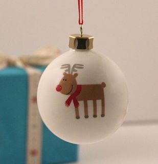 personalised reindeer christmas bauble by the little blue owl