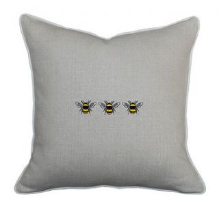 natural linen three bees cushion by jane hornsby
