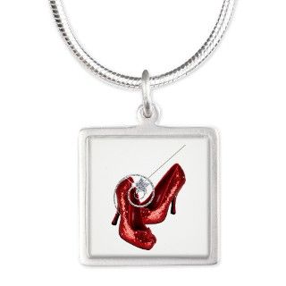 Ruby Red Slippers and Wand Silver Square Necklace by getyergoat