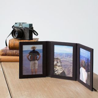 triple leather folding photo frame by simply special gifts