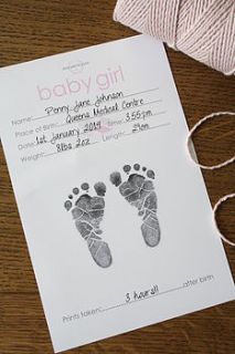 baby hand and foot inkless print certificate by elizabeth jane
