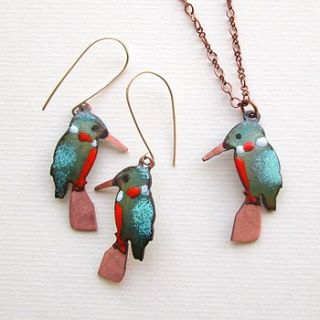 kingfisher enamel earrings by saba jewellery