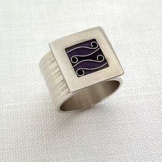 square silver ring with cloisonne enamel by anna clark studio