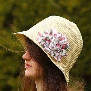 packable cloche style hat with chiffon flower by raffique