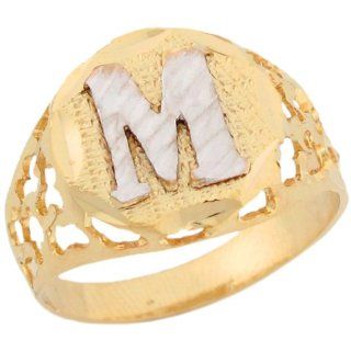14k Two Tone Gold Unique Filigree Letter M Stylish Ladies Initial Ring Jewelry