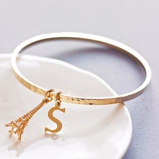 personalised hammered gold bangle by belle ami