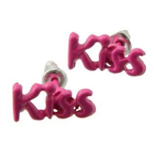 Mini Kiss Word Kiss Letter Pink Small Stud Earrings Jewelry