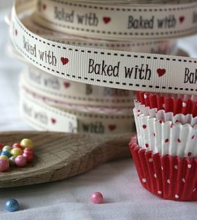 'baked with love' ribbon, 25 meter reel by stitchkits