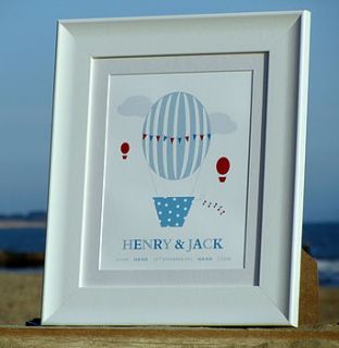 twins personalised 'hot air balloon' print by little van goghs