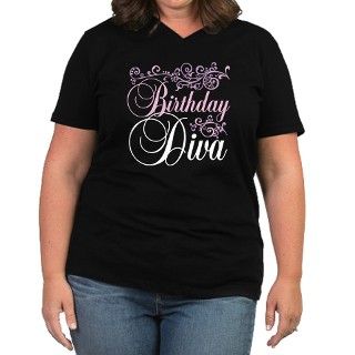 Birthday Diva Womens Plus Size V Neck Dark T Shir by letscelebrate