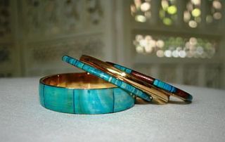 turquoise mother of pearl bangle set by ethical trading company