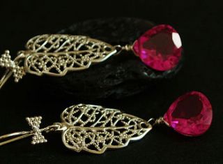 pink topaz and silver dangle earrings by prisha jewels