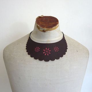 leather necklace with laser etched flowers by afterward by wendy ward