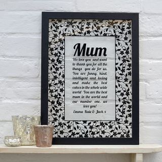 personalised mother's day glass print by oakdene designs