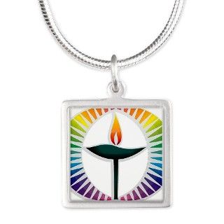 UU Rainbow Logo Silver Square Necklace by Admin_CP15443357
