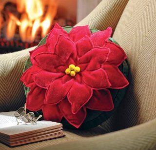 Collections Etc   Poinsettia Decorative Holiday Pillow   Throw Pillow Covers