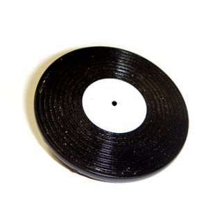 miniature white label vinyl record brooch by hannah makes things