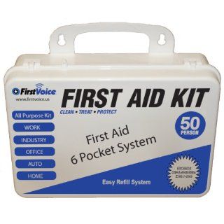First Voice ANSI 50 50 Person Workplace Wall Mountable ANSI Compliant Plastic First Aid Kit Science Lab First Aid Supplies