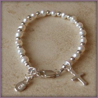 Made in Usa First Communion Bracelet Sterling Silver Girls Childrens Jewelry, Freshwater Pearl Bracelet Features an Adorable Little Cross. Perfect for Christmas, First Communion, Easter, Graduation, Sunday Dress, Christening or Birthday. Jewelry