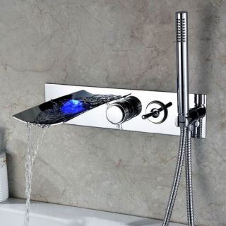Single Handle Wall Mount LED Waterfall Tub Faucet with Handshower