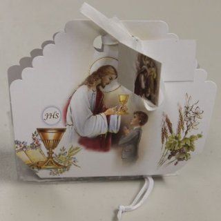 First Communion Favor Box Bonbonieres with Ribbons and Tags   BOY design   Set of 5   Collectible Figurines