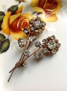 vintage diamante flower bouquet brooch by once upon a tea cup