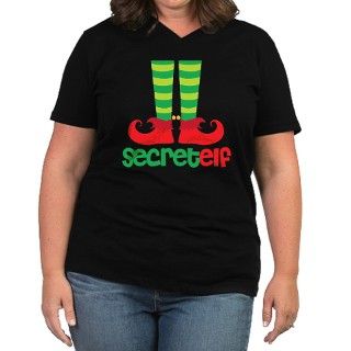 Secret Elf Womens Plus Size V Neck Dark T Shirt by HeatherRogersDesigns