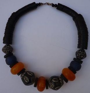 dogon blue glass, ceramic bead necklace by alkina