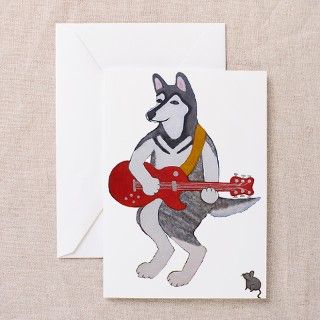 Alaskan Malamute Dog and Guitar Greeting Card by bluecatstudio