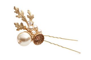petworth gold acorn and pearl hair pin by cherished