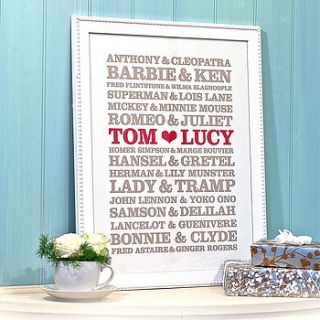 personalised couples poster print by rosie robins