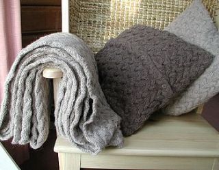 hand knit baby alpaca cable knit throw by samantha holmes