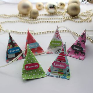 six personalised christmas tree pouches by yummy art and craft