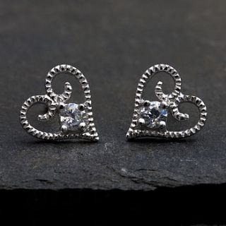 sterling silver crystal heart stud earrings by bloom boutique