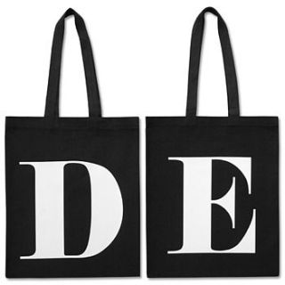black cotton initial tote bag by alphabet bags