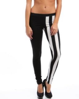 MOD Luv Women's Vertical Stripe Contrast Leggings Black & White S(P9650)