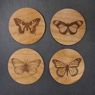 set of four wooden butterfly coasters by maria allen boutique