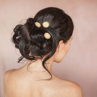 aimee gold and pearl daisy hair pins by britten weddings