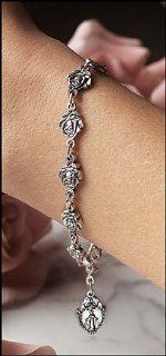 Womens Saints Bracelet, Pewter Rose Rosary Bracelet. Pewter Finish 9 Mm Rose Bead. Our Rose Petal Rosary Bracelet Is a Great Way to Encourage Catholics to Pray the Rosary Daily. Every Pewter Finish Rosary Bead Is Shaped Like a Rosebud   A Traditional Remin