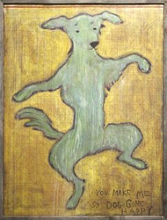 dancing dog large wooden art print by box brownie trading