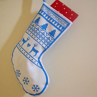 blue christmas tree geometric stocking by moonglow art