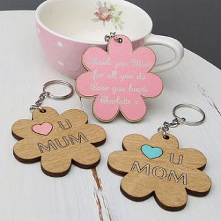 'love you mum' personalised flower keyring by neltempo