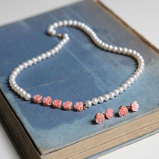 cultured freshwater pearls and gold coral set by this is pretty