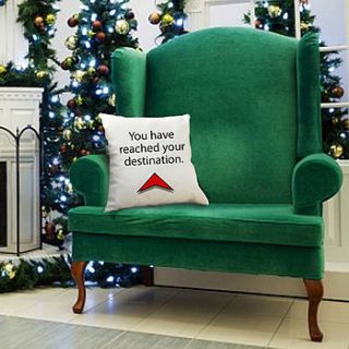 'you have reached your destination' cushion by twisted twee homewares