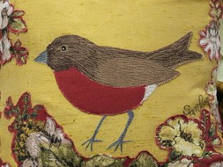 robin cushion by samantha peare embroidered textiles