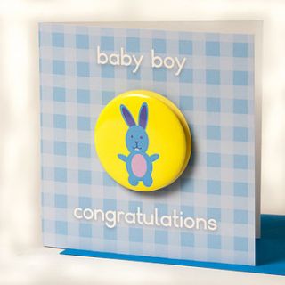 new baby boy card with badge by think bubble
