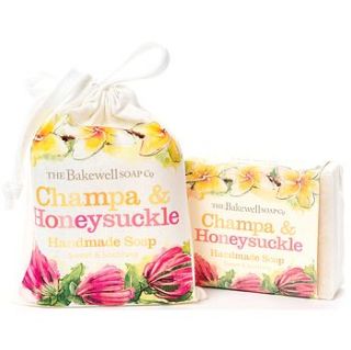 champa and honeysuckle soap and gift bag by the bakewell soap company