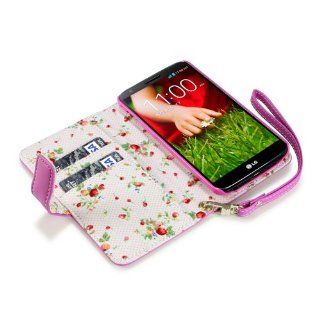 LG G2 Premium Faux Leather Wallet Case with Floral Interior (Hot Pink) (For All Carriers Except Verizon) Cell Phones & Accessories