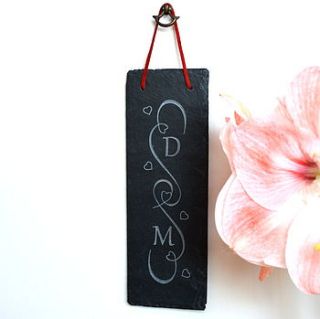 personalised engraved slate hearts decoration by winning works